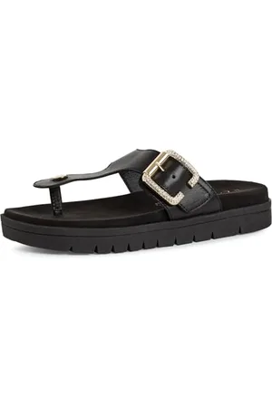 Marco Tozzi Damen Zehentrenner aus Leder mit Schließe, (Black), 41 EU