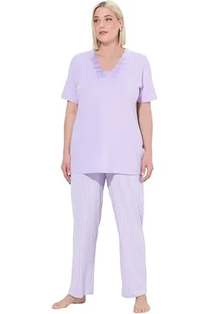 Ulla Popken Damen große Größen Übergrößen Plus Size Pyjama, Satin Detail, Morning Rise