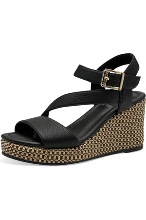 QS by s.Oliver Damen Sandalen mit Keilabsatz Sommer Elegant, (Black), 40 EU