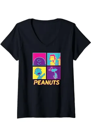 Peanuts Damen Pop-Gitter T-Shirt mit V-Ausschnitt