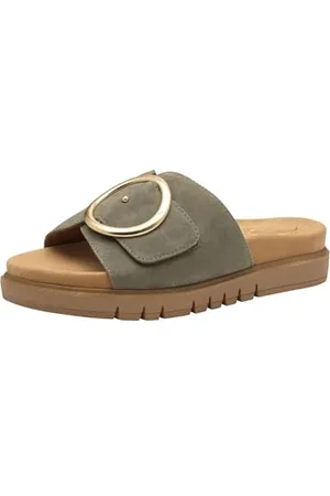 Tamaris Comfort Damen Pantoletten aus Leder Elegant, Grün , 38 EU