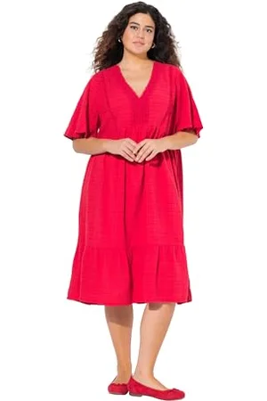 Ulla Popken Damen große Größen Übergrößen Plus Size Volant-Kleid mit V-Ausschnitt
