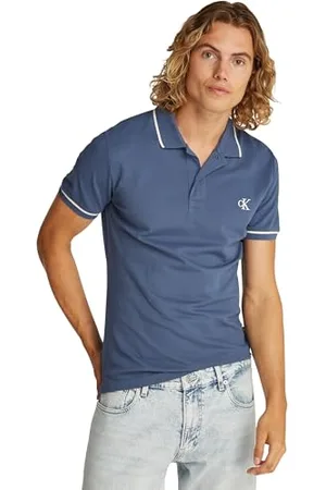 Calvin Klein Herren Poloshirt Kurzarm Tipping Slim Fit, Blau (Vintage Indigo), L
