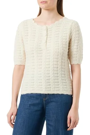 Faina Damen Dünne Hohle Vintage Häkelstrick Kurze Ärmel Größe M/L