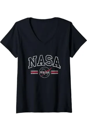 Nasa Damen College-Briefe & Logo T-Shirt mit V-Ausschnitt