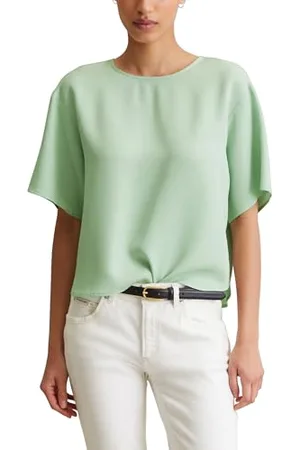 Marc O’ Polo Marc OߴPolo Denim Damen Kurzarmbluse mit Rundhalsausschnitt Cropped, Grün (Mint Mist), XL