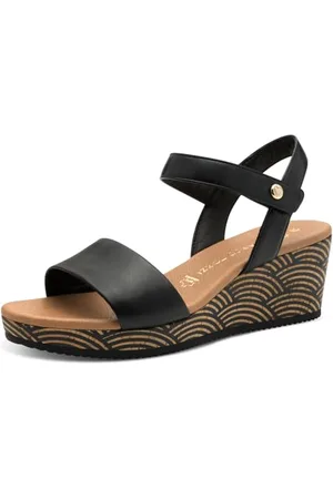 Marco Tozzi Damen Sandalen mit Keilabsatz mit Lederanteil Sommer, (Black), 37 EU
