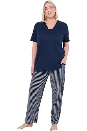 Ulla Popken Damen große Größen Übergrößen Plus Size Pyjama, Satin Detail, Morning Rise