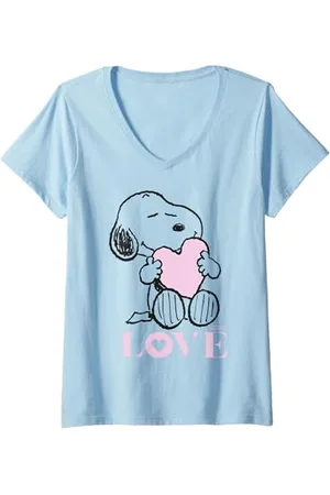 Peanuts Damen - Snoopy Mein Herz ist rosa T-Shirt mit V-Ausschnitt
