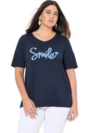 Ulla Popken Damen große Größen Übergrößen Plus Size T-Shirt mit flauschigem Schriftzug, Classic