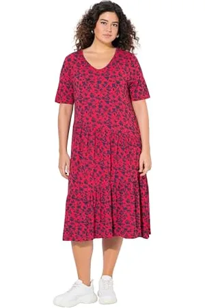Ulla Popken Damen große Größen Übergrößen Plus Size Kleid mit asymmetrischer Volants