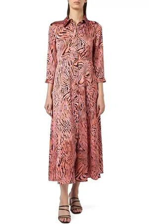 Pinko Damen Amimone Satin, Bubble mit verzerrtem Aufdruck Lässiges Kleid, , 34