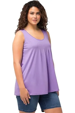Ulla Popken Damen Top, Zierfalten, A-Linie, Rundhals, Ärmellos, Modal Top Fältchen, , 42-44 Große Größen EU