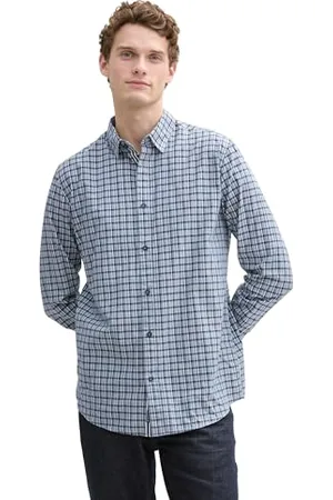 TOM TAILOR Regular Fit Hemd mit Turn-up-Funktion, White Blue fil a fil Dobby, L