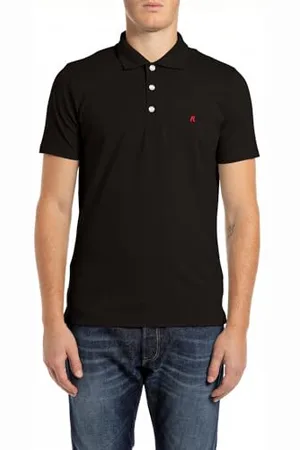 Replay Herren Poloshirt Kurzarm mit Knopfleiste, Schwarz (Black 098), L