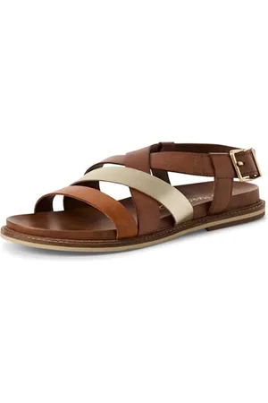 Marco Tozzi Damen Sandalen flach aus Leder Sommer, Braun , 36 EU