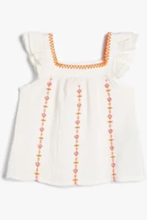Koton Babygirl Blouse Ruffle Sleeveless Flower Embroidered Cotton Muslin Fabric