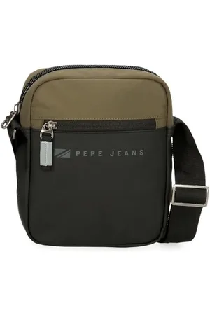 Pepe Jeans Jarvis Umhängetasche, Zwei Fächer, Schwarz, 17 x 22 x 7 cm, Polyester mit Details aus Kunstleder