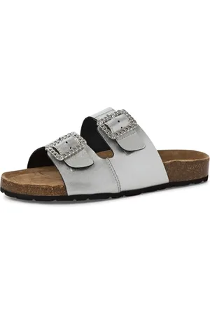 Marco Tozzi Damen Pantoletten aus Leder mit Schließe, (Silver), 38 EU