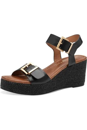 Marco Tozzi Damen Sandalen mit Keilabsatz Offene Zehenpartie Modern, (Black), 41 EU