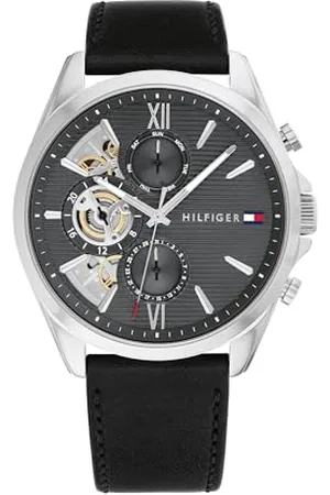 Tommy Hilfiger Multi Zifferblatt Quarz Uhr für Herren mit Schwarzes Lederarmband - 1710644