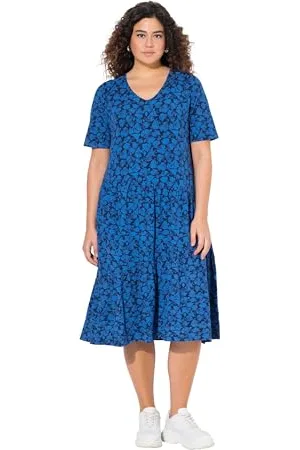Ulla Popken Damen große Größen Übergrößen Plus Size Kleid mit asymmetrischer Volants
