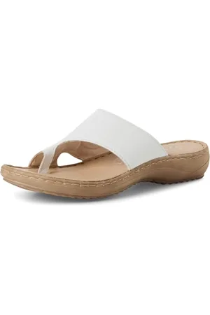 Marco Tozzi Damen Zehentrenner aus Leder Modern, (White), 41 EU