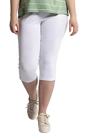 Ulla Popken Damen große Größen Übergrößen Plus Size Capri-Leggings, seitliches Spitzenband, Biobaumwolle
