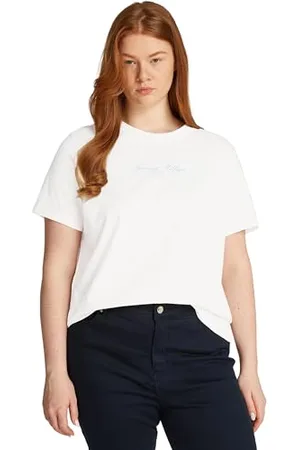 Tommy Hilfiger Damen T-Shirt Kurzarm Script Crew Neck Regular Fit, Weiß (Ecru), 50