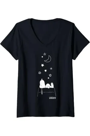 Peanuts Damen - Snoopy Sternenhimmel T-Shirt mit V-Ausschnitt