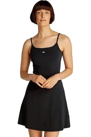 Tommy Hilfiger Damen Kleid Essential Strap Flare schmale Träger, Schwarz (Black), XS