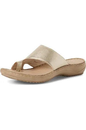 Marco Tozzi Damen Zehentrenner aus Leder Modern, Beige , 39 EU