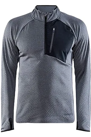 Craft CORE Trim Thermal Midlayer L | Thermoshirt Herren Langarm Grey | halber Reißverschluss | Thermostoff mit angerauter Innenseite | Brusttasche & Daumenlöcher | Thermo Unterhemd Herren