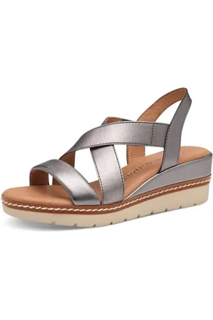 Marco Tozzi Damen Sandalen mit Keilabsatz aus Leder Elegant, Silber , 37 EU