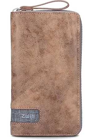 Zwei Große Damen Geldbörse O.Wallet OW2 braunes Portemonnaie im Vintage-Style, Geldbeutel mit umlaufendem Reißverschluss, 15 Kartenfächer, 2 Scheinfächer, Münzfach & Sichtfach