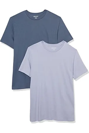 Amazon Herren T-Shirt mit kurzen Ärmeln und Rundhalsausschnitt in schmaler Passform, 2er-Pack, Lavendel/Verwaschenes Blau, XS