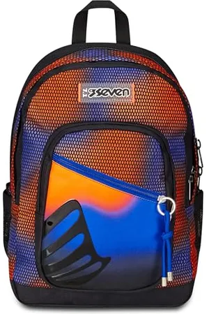 7 for all Mankind Freethink Rucksack, Schultasche Schulranzen für Mädchen Jungen, Tornister mit Doppelfach und Trinkflaschenfach, gepolstert, für Schule, Sport, Freizeit; orange/blau/schwarz