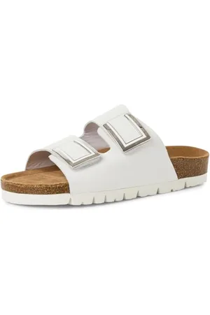 Marco Tozzi Damen Pantoletten aus Leder mit Klettverschluss, (White), 39 EU