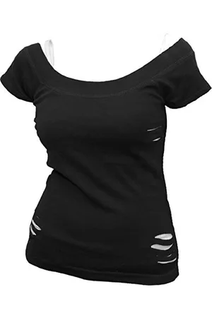 Spiral Urban Fashion - 2In1 White Ripped Top Schwarz - S