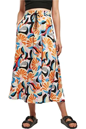 Urban classics Damen Ladies AOP Satin Midi Skirt, , XXL