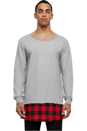 Urban classics Herren Long Flanell Bottom Open Edge Crewneck Sweatshirt, , L