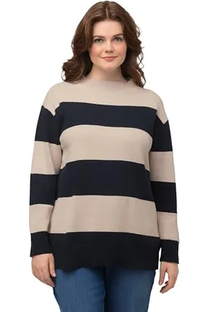 Ulla Popken Damen, Streifen, Stehkragen, Langarm, Biobaumwolle Pullover, , 42-44