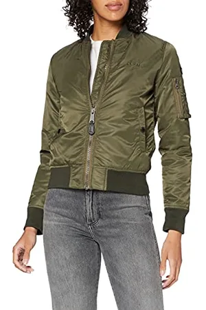 Schott NYC Damen Jacke Airforce1W Ladies Bomber Jacket, Grün (Army Khaki), Gr. 32 (Herstellergröße: X-Small)