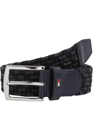 Tommy Hilfiger Herren Gürtel Denton Elastic Leather 3,5 cm Geflochten, Mehrfarbig (Space Blue / Black), 115 cm
