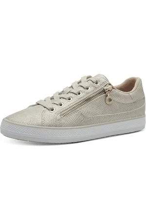 QS by s.Oliver Damen Sneaker flach zum Schnüren mit Reißverschluss, Gold , 39 EU