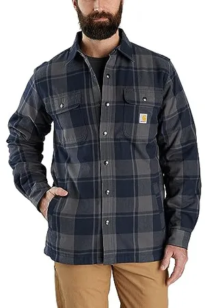 Carhartt Damen Flannel Relaxed Fit Sherpa-Lined Shirt, Farbe:Marineblau, Größe:m Hemd Mit Button-Down-Kragen, , M EU