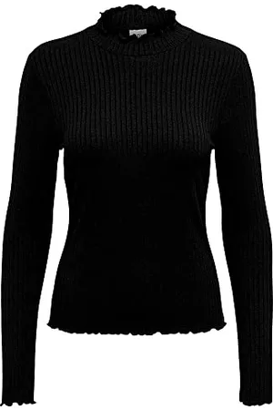 JDY Damen Dünnes Langarm Shirt Basic Rundhals Stehkragen Longsleeve Stretch Oberteil FRANSISKA, Farben: , Größe:XXL