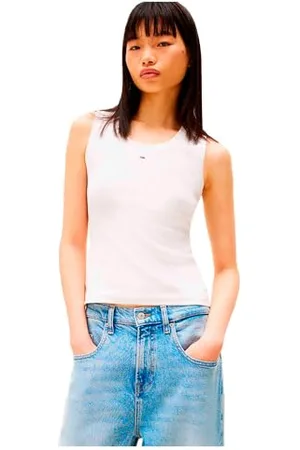 Tommy Hilfiger Damen Tank Top Essential Rib Slim Fit, Weiß (Ecru), 4XL