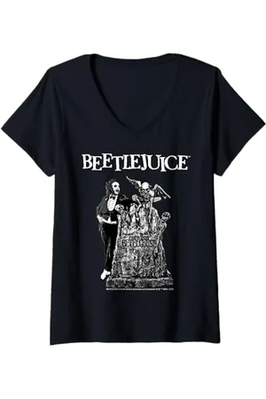 BEETLEJUICE Damen Friedhofsszene Horrorkunst T-Shirt mit V-Ausschnitt