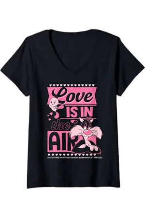 LOONEY TUNES Damen Liebe ist in der Luft Netter Cartoon-Liebesspaß T-Shirt mit V-Ausschnitt
